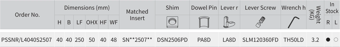 Únicamente la fila de PSSNR/L4040S2507 con sus encabezados originales