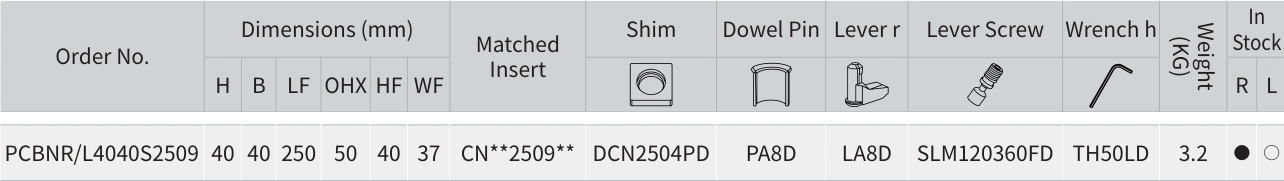 Únicamente la fila de PCBNR/L4040S2509 con sus encabezados originales